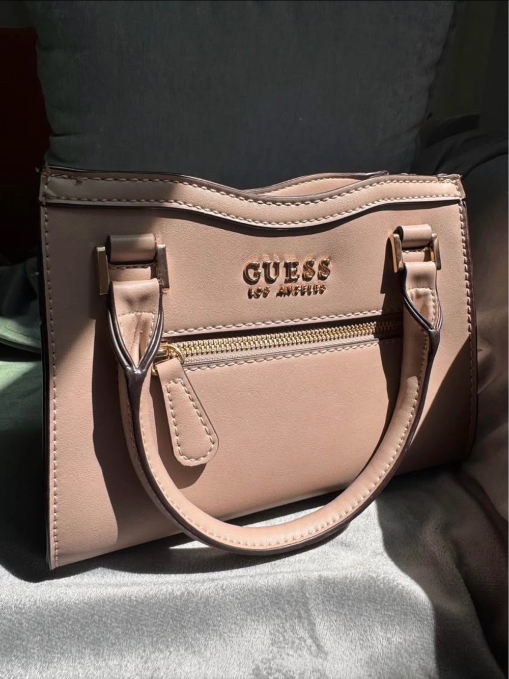 GUESS Blush Pink Structured Mini Satchel with Gold Hardware